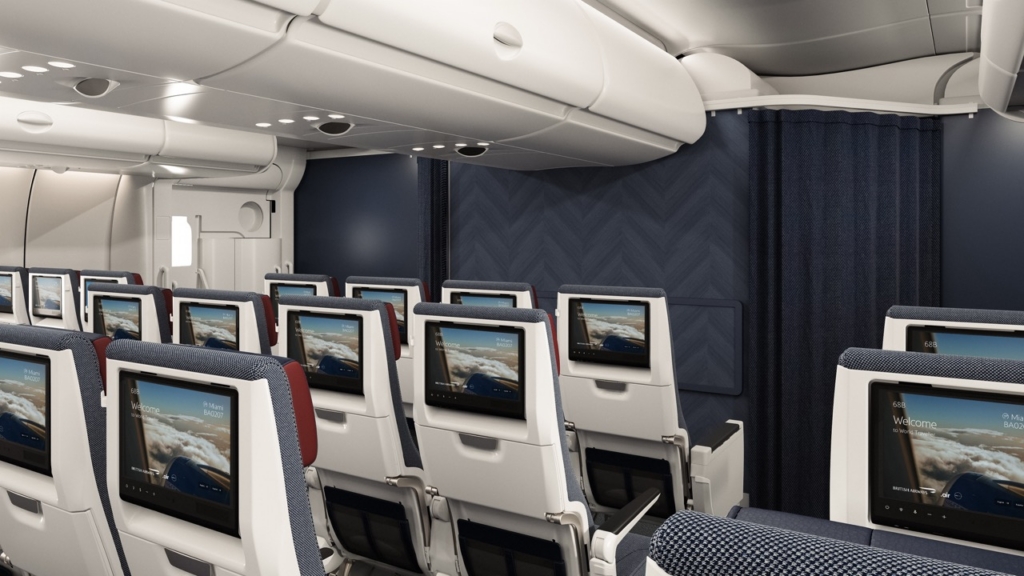 British Airways World Traveller cabin on A380